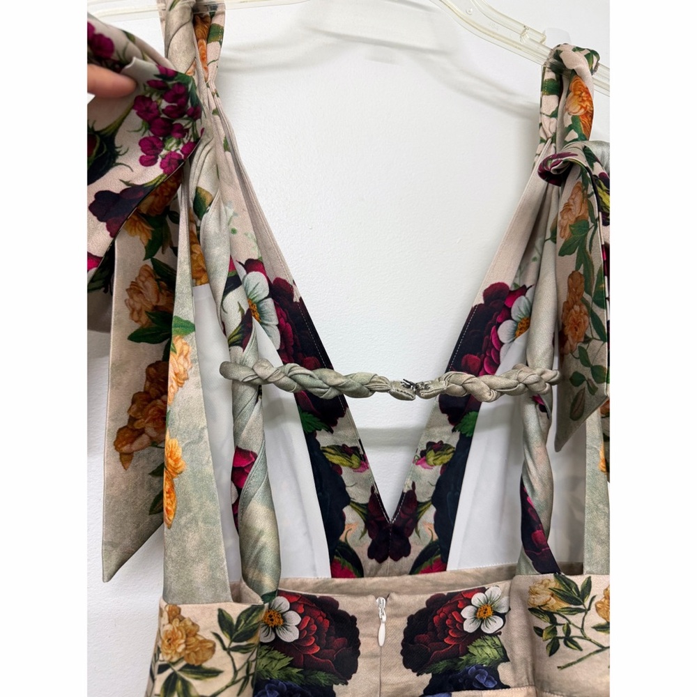 Alice + Olivia Hana Forbidden Forest Midi Dress Gown Floral Green Red Beige 2 - Picture 11 of 16